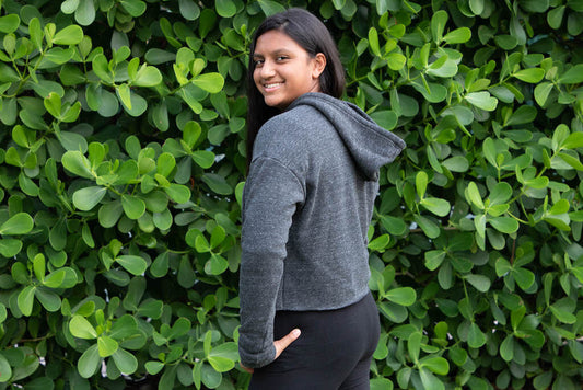 Women's eco crop hoodie, Ethically made in USA.