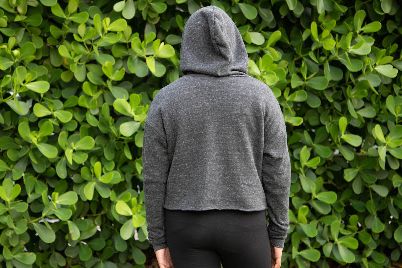 Women's eco crop hoodie, Ethically made in USA.