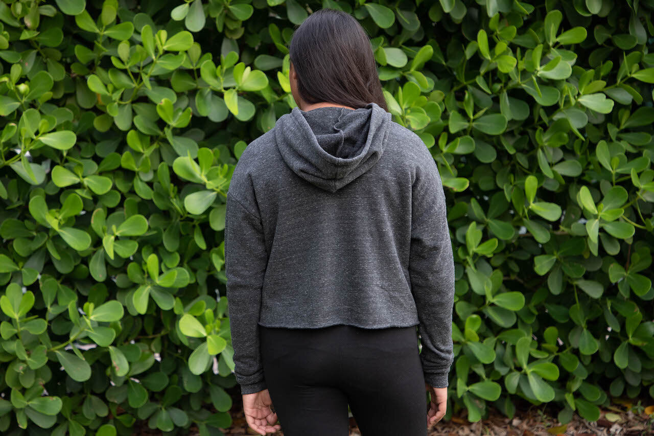 Women's eco crop hoodie, Ethically made in USA.